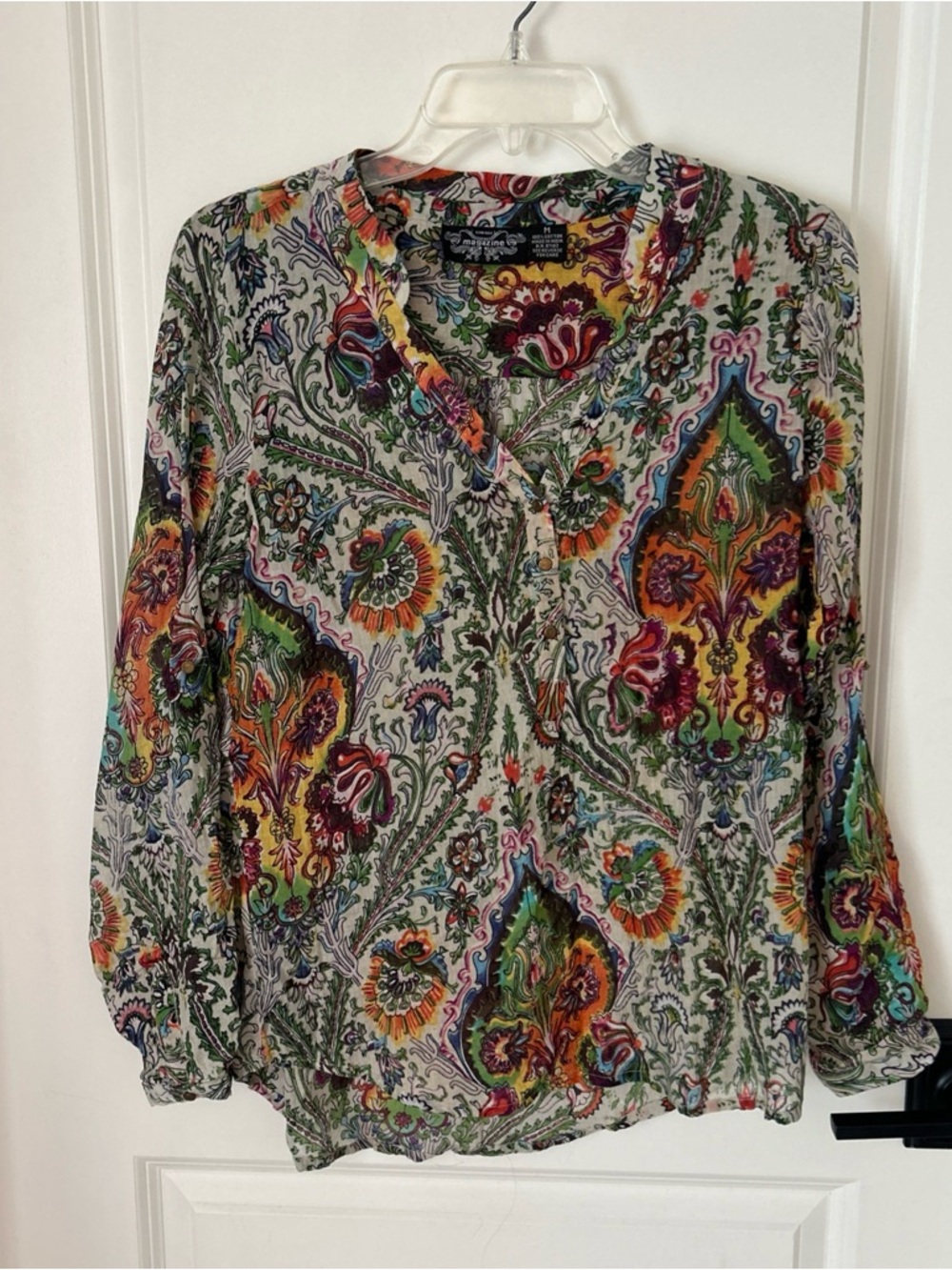 Magazine Women's M Colorful Paisley Lightweight 100% Cotton Peasant Boho Blouse